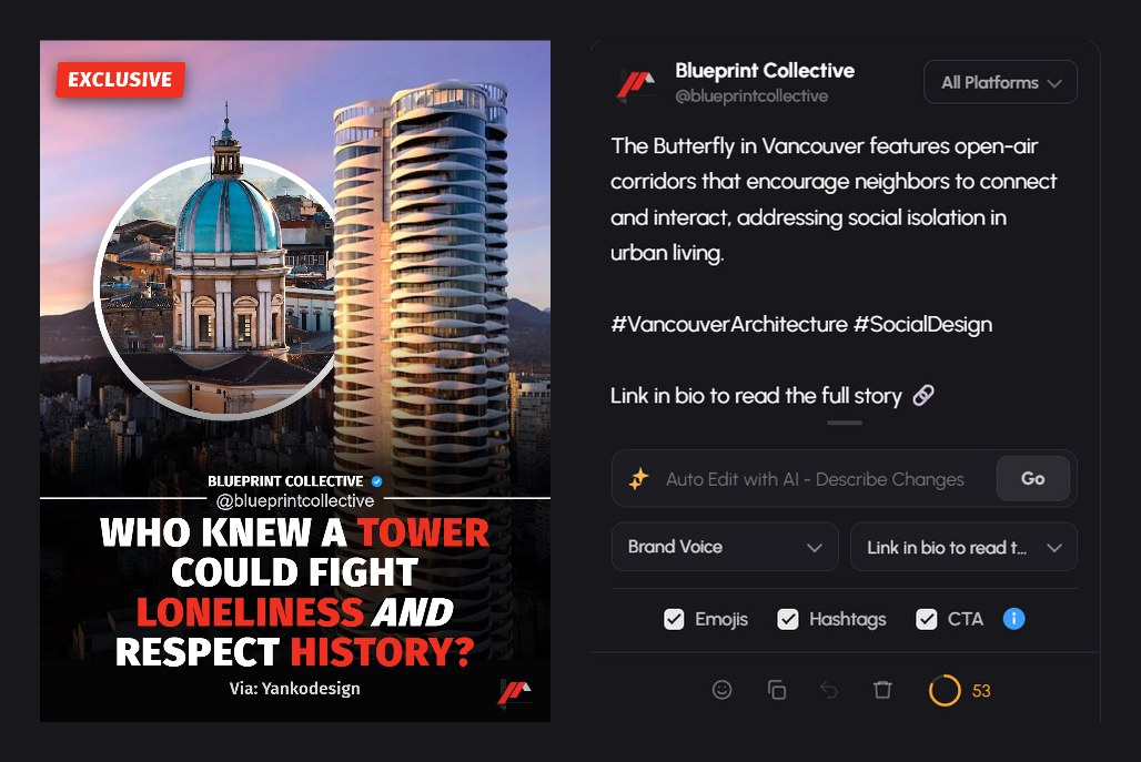 A finished post and caption in Posticle